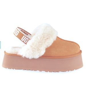 UGG Funkette Suede Shearling Platform Slippers Chestnut